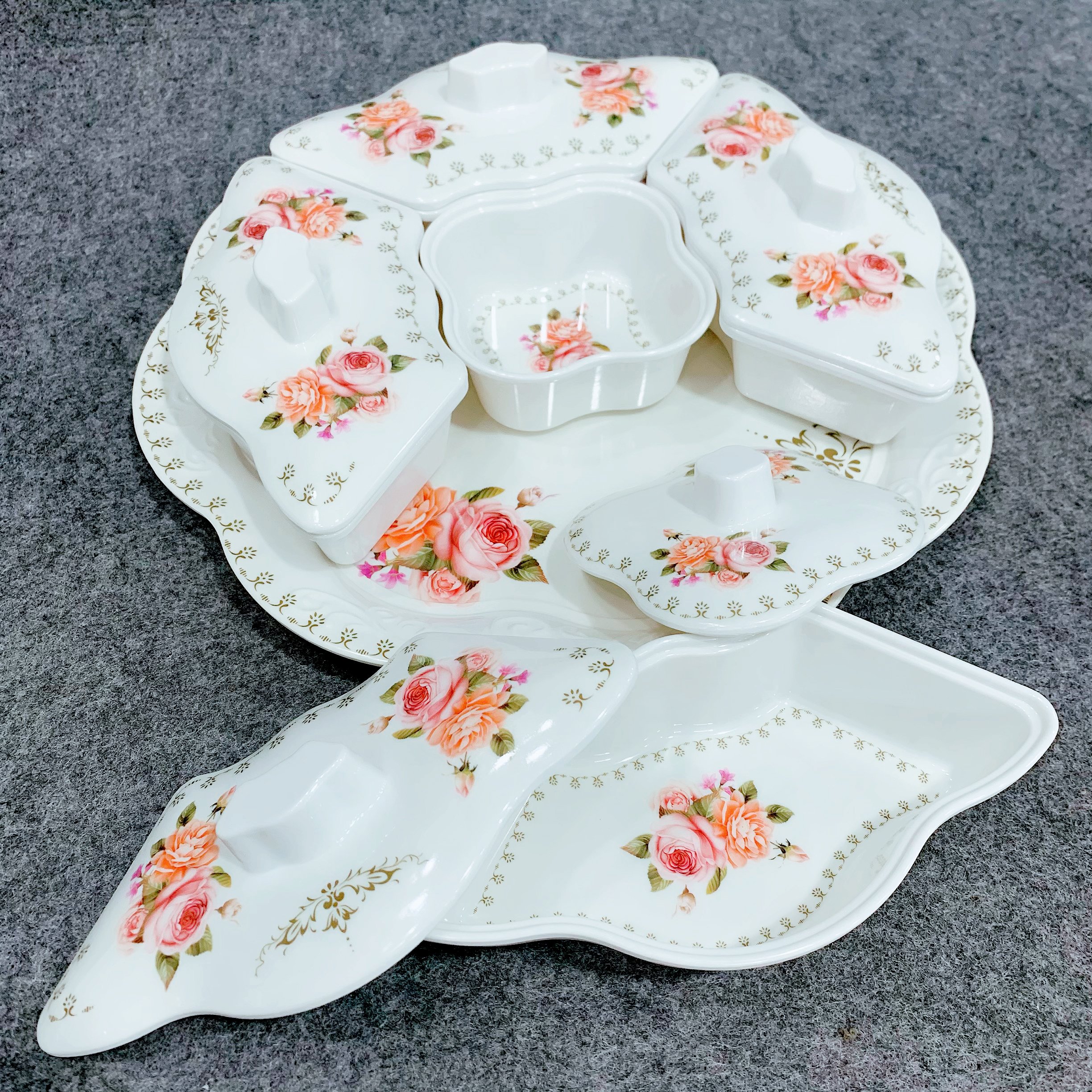 Khay giả sứ đựng mứt kẹo cao cấp