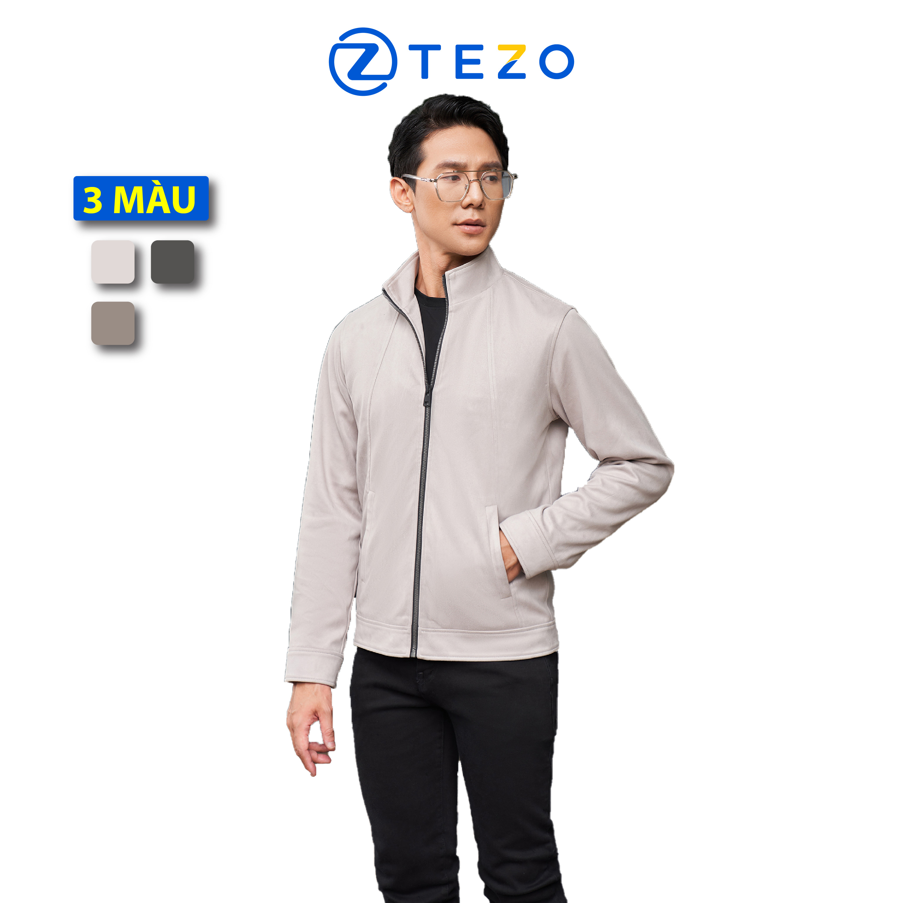 Áo khoác nam áo da lộn cao cấp cổ 5 phân lót lụa Tezo 22AD5T001
