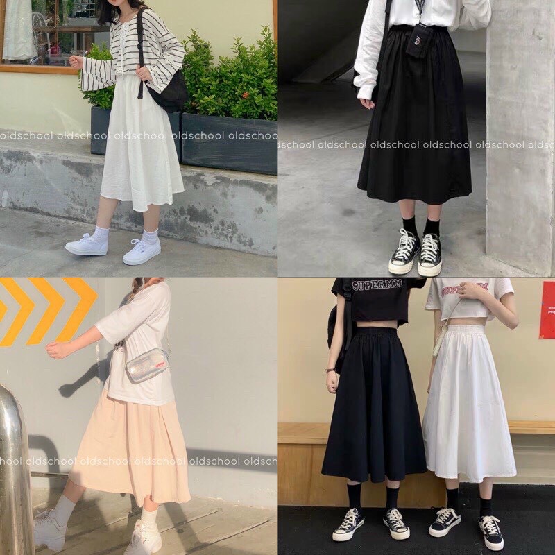 Chân Váy Dài Qua Gối Hàn Quốc 2 lớp