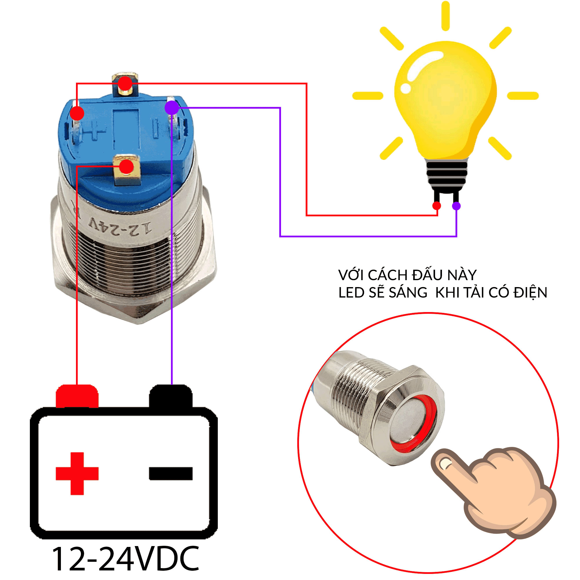 Nút nhấn tự giữ kim loại 12mm
