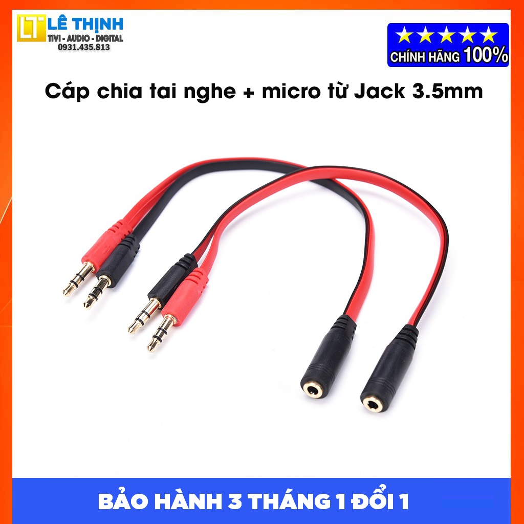 Cáp gộp audio và mic 2 vào 1 ra Jack 3.5mm (cáp chuyển tai nghe điện thoại cho máy tính PC)