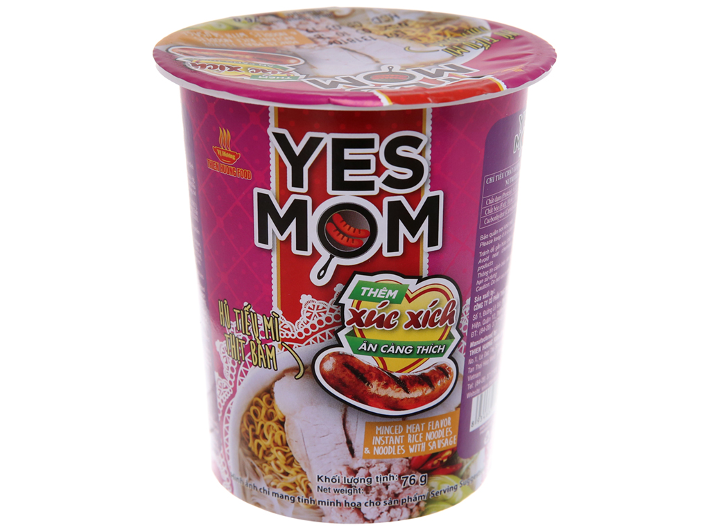 Thùng 24 ly hủ tiếu mì Yes Mom thịt bằm 76g (có cây xúc xích thật)