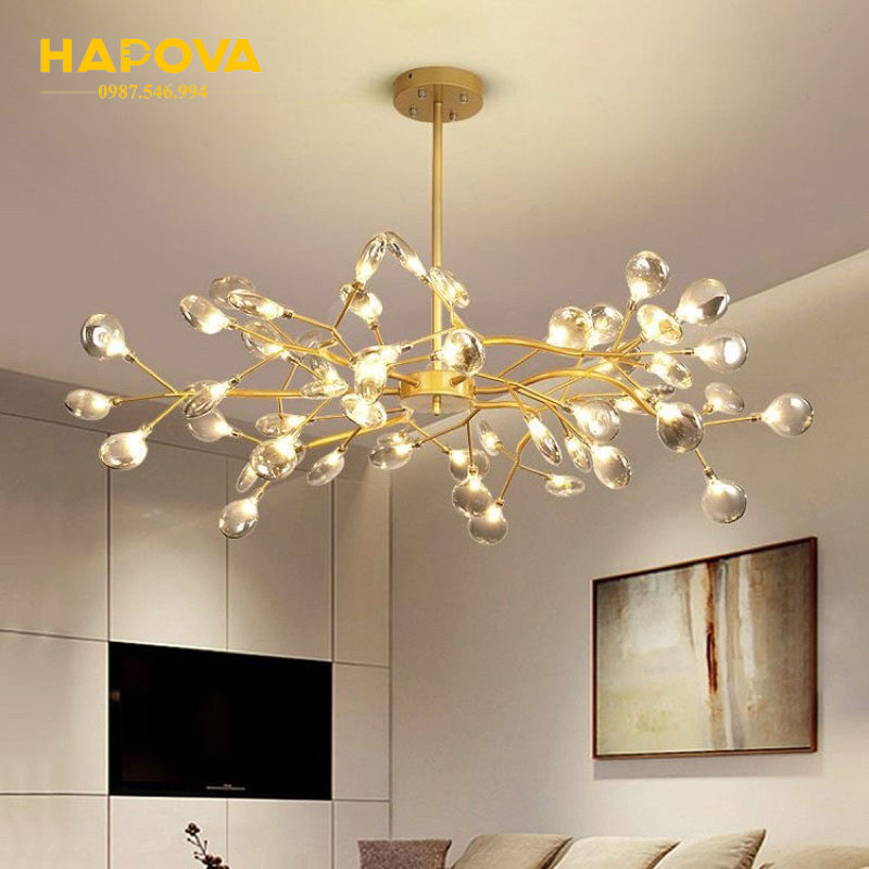 Đèn trần phòng khách HERA HAPOVA VANITAS 6989 45 lá thủy tinh