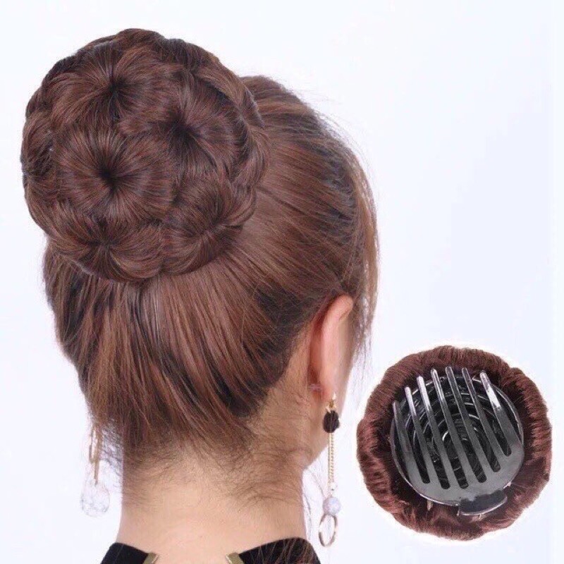 tóc giả búi cài hoa