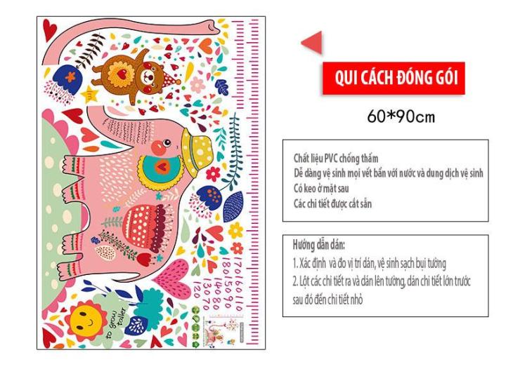 Decal dán tường đo chiều cao Sticker Tranh Dán Tường- SK9036-Decal dán tường cho bé