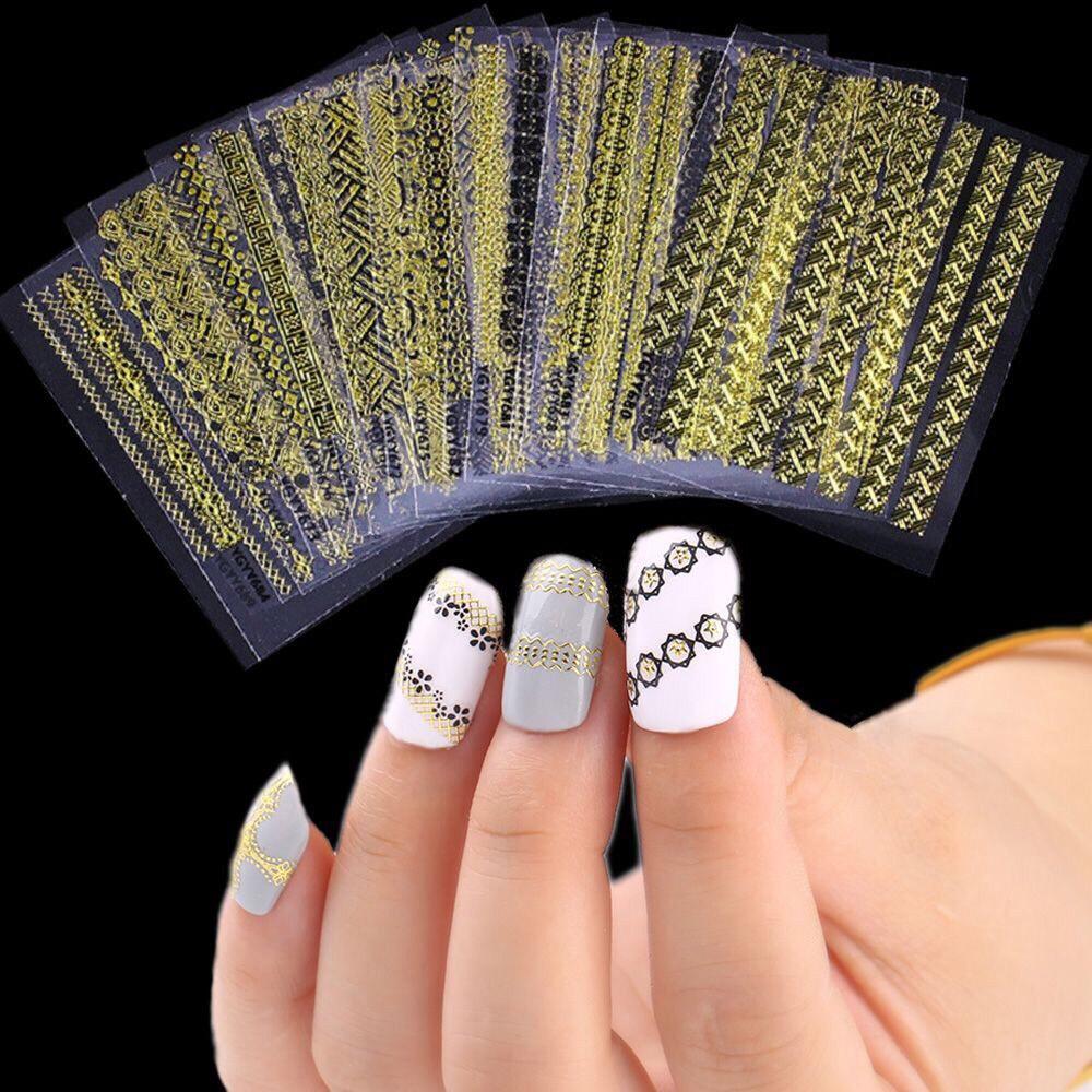 Set 24 Tấm Decal Ánh Vàng 3D Dán Móng Nghệ Thuật