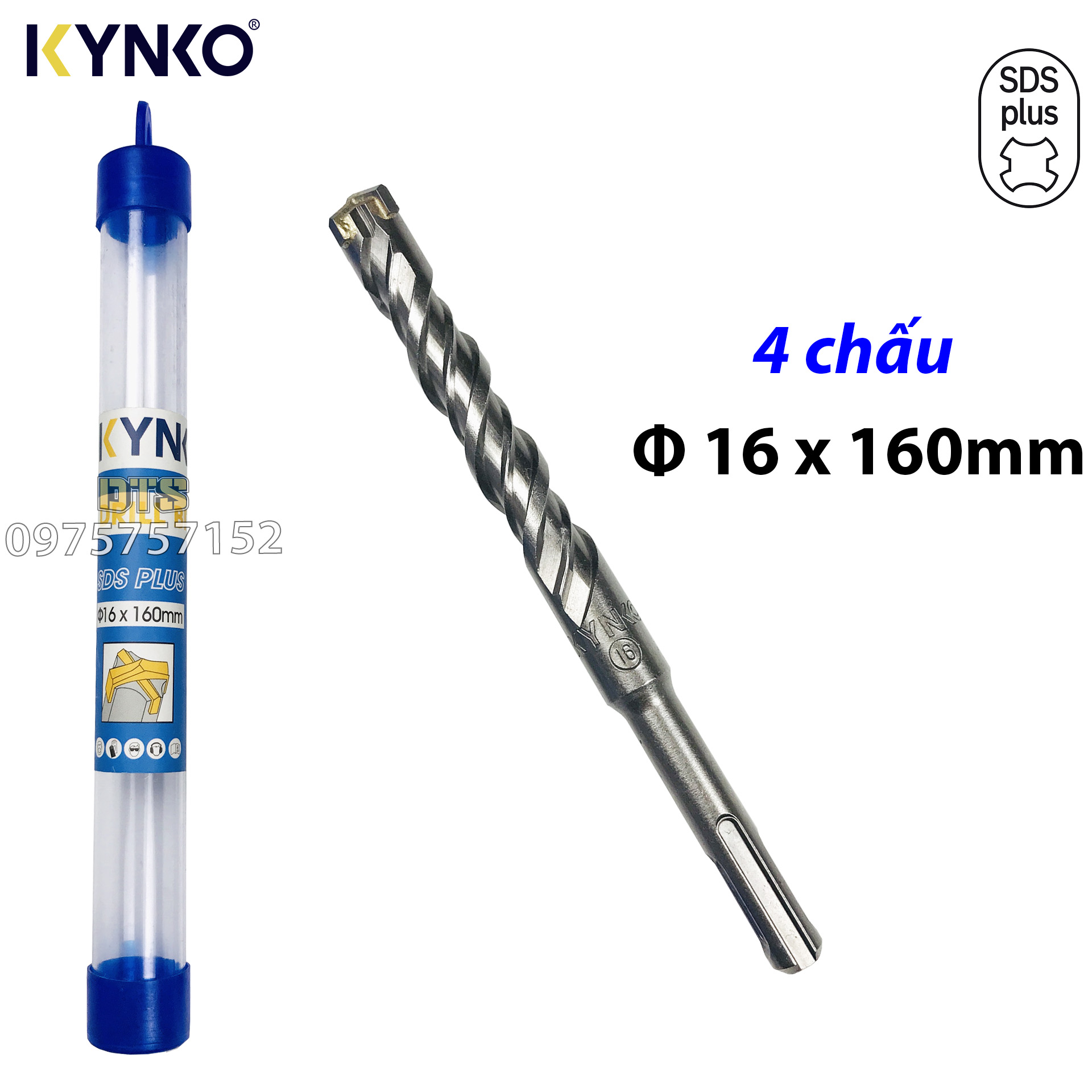Mũi khoan bê tông công nghiệp đầu chữ thập chân gài SDS Plus KYNKO, thép HSS độ cứng cao, đầu khoan định tâm chống rung, thoát phôi nhanh, tăng tốc độ khoan, mũi khoan bê tông 4 cạnh, mũi khoan bê tông đuôi gài, mũi khoan đa năng