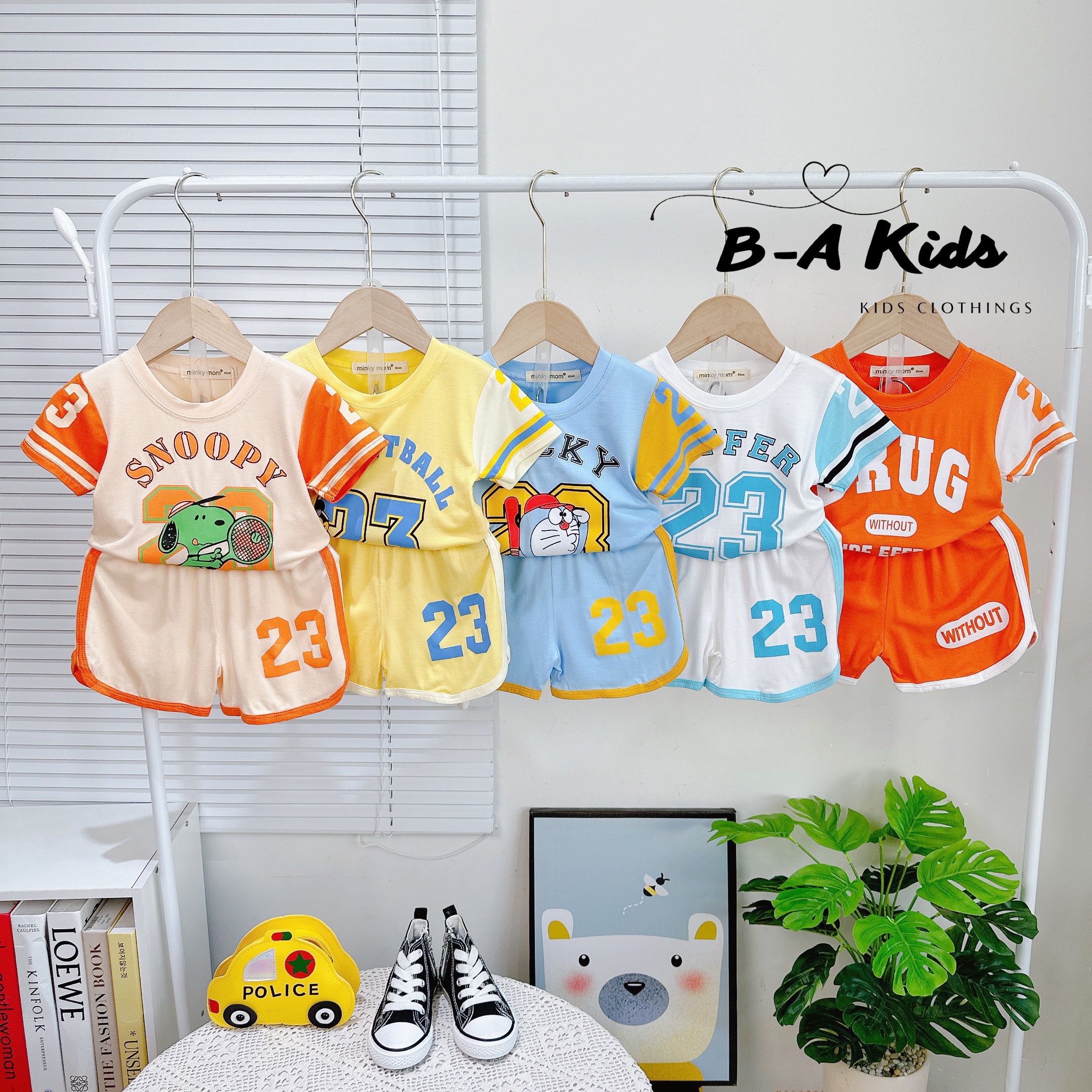(bộ cộc tay thun lạnh minkymom mềm mịn in hình mèo cho bé ttrai/ bé gái từ 10-30kg