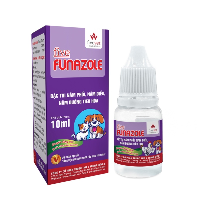 five Funazole 10ml Nấm phổi, nấm diều, nấm đường tiêu hoá vật nuôi