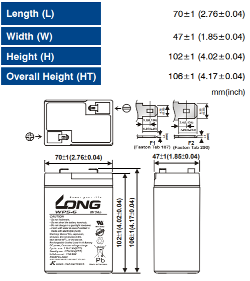 Ắc Quy Long 6V 5Ah WP5-6 - (PDC-TECH)
