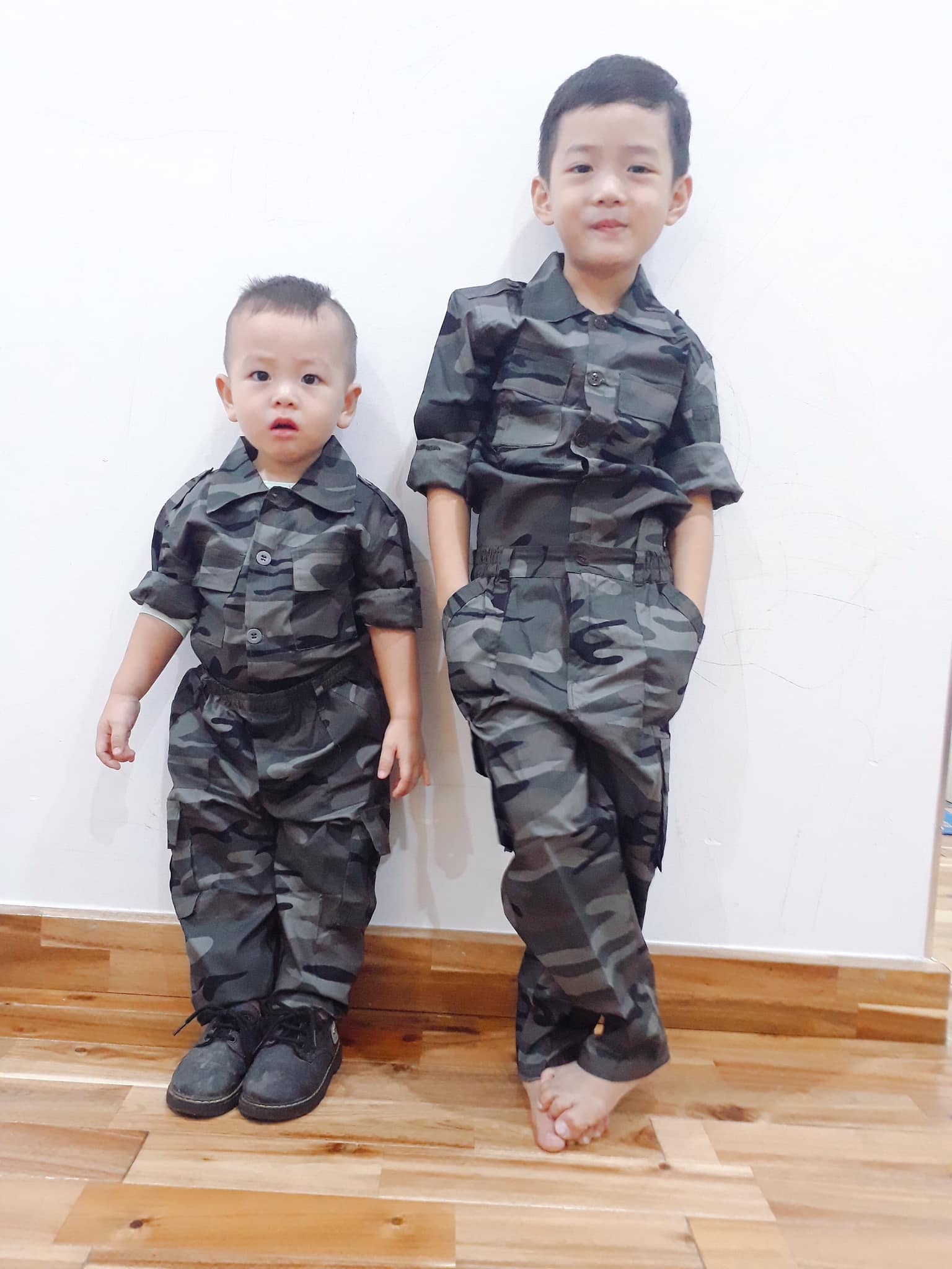 Bộ quần áo lính rằn ri ghi tím trẻ em