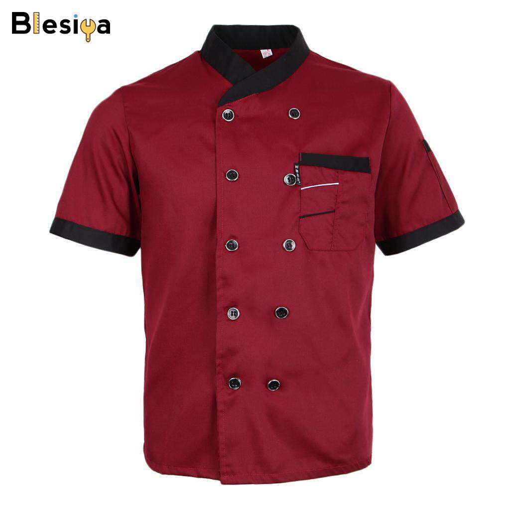 Blesiya Áo Khoác Đầu Bếp Nam Nữ Trang Phục Nhà Bếp Khách Sạn Tay Ngắn Đồng Phục Áo Khoác Nấu Ăn
