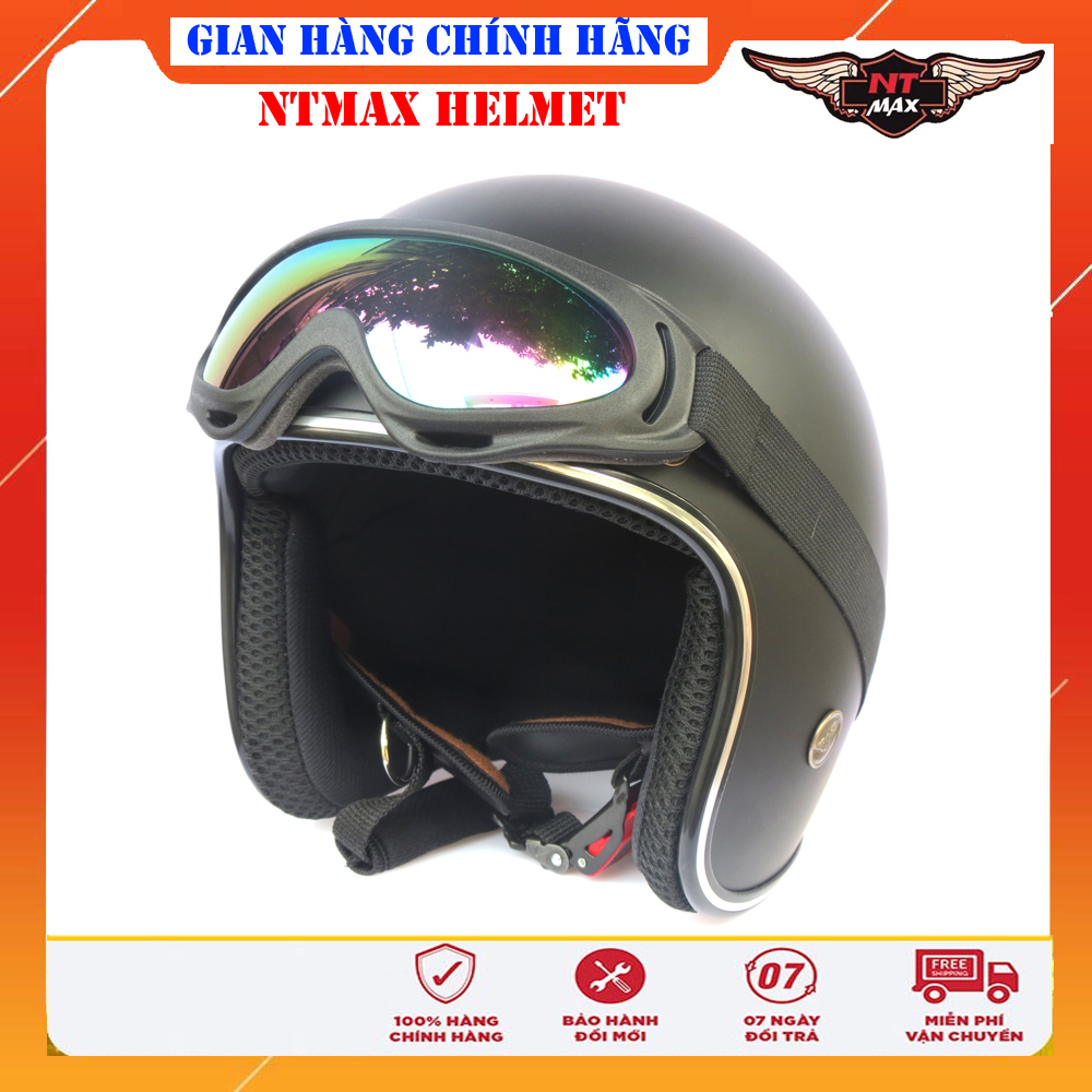 Mũ bảo hiểm 3/4 NTMAX kèm kính UV & kính phi công (nhiều màu)