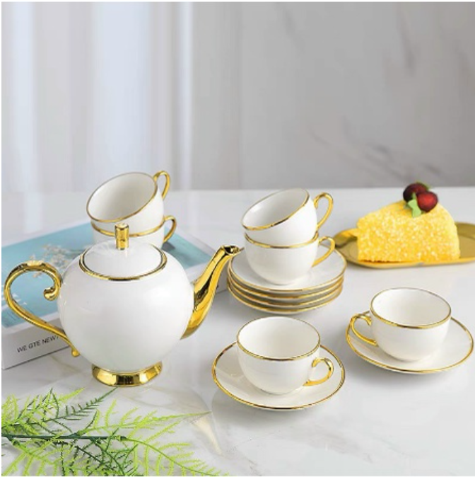 bộ ấm chén  chỉ vàng