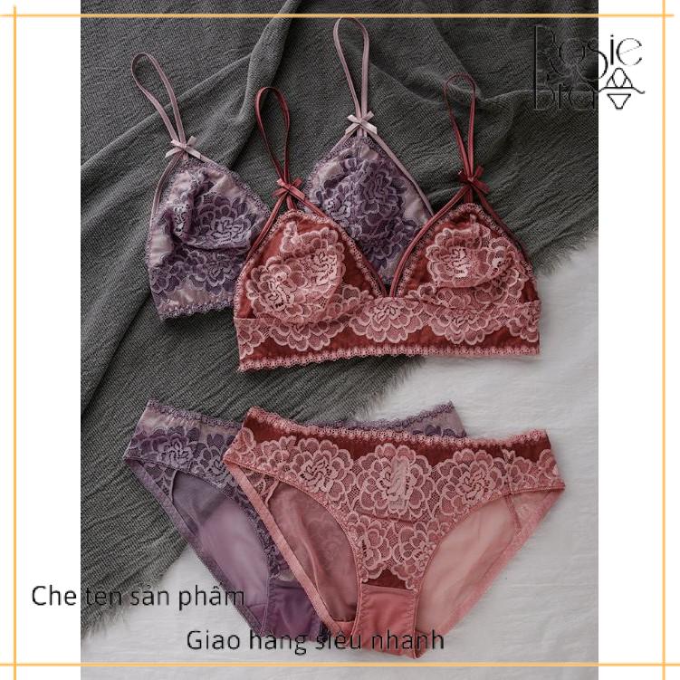 Bộ đồ lót bralette không đệm ren hoa cẩm chướng S316