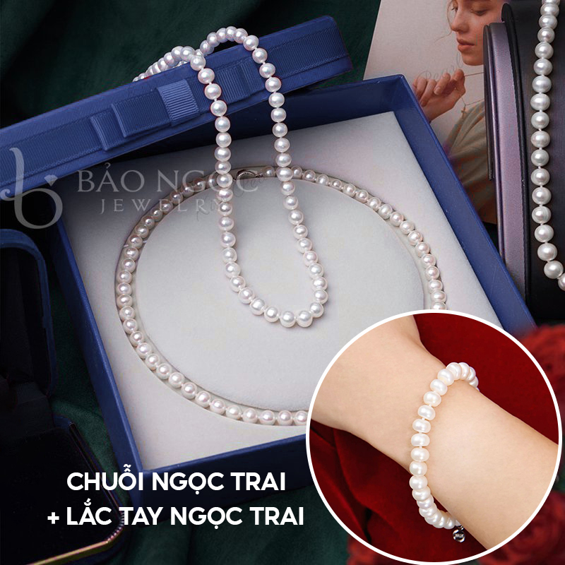 Vòng Cổ Ngọc Trai Thật, Chuỗi Ngọc Trai Tự Nhiên Nước Ngọt Cỡ Ngọc 8 Ly Hạt Tròn Đơn Giản - DB1336 - Bảo Ngọc Jewelry