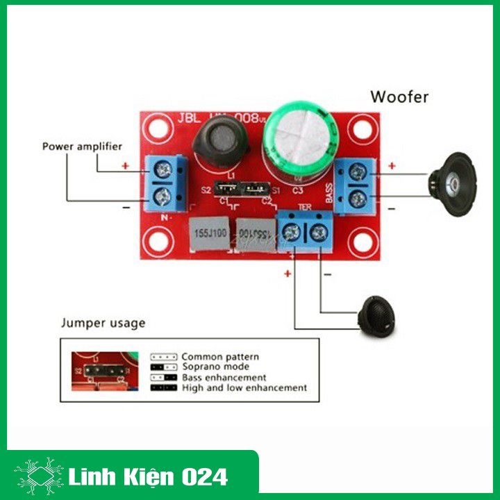 Module phân tần loa mini 2 kênh dùng trong loa full, loa array, loa sub, loa 2 đường tiếng