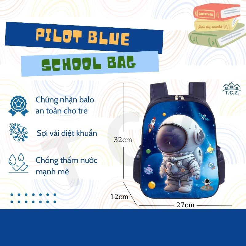 Balo Phi Hành Gia cho bé, Balo học sinh nhập khẩu, balo du hành vũ trụ, Cặp đi học cho bé đi học cấp 1, cấp 2 siêu nhẹ, balo chống nước, chống gù lưng, trọng lượng nhẹ balo bé trai bé gái