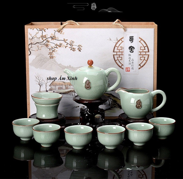 Bộ ấm chén sứ men rạn Cảnh Đức