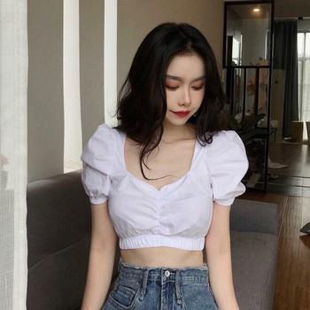[HCM]Sale Áo Croptop trắng tay phồng