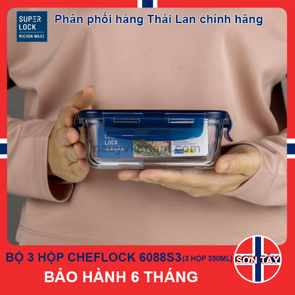 [ CHEFLOCK ] BỘ 3 HỘP THUỶ TINH CHEFLOCK 6088S3 [ KÈM MUỖNG NĨA NHỰA ]
