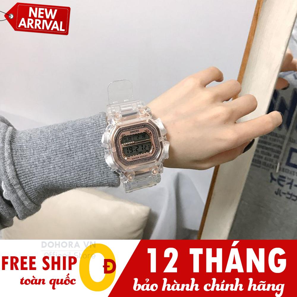 Đồng hồ Thể thao nữ Shhors VR02, dây trong suốt, máy điện tử, có chống nước, siêu hot, đèn light ban đêm siêu rõ, siêu hot, kèm chức năng báo thức