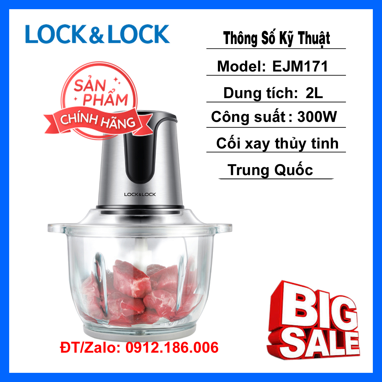 Máy Xay Thịt 2 Lưỡi Dao Kép Lock&Lock EJM171 (2L) - Hàng Chính Hãng