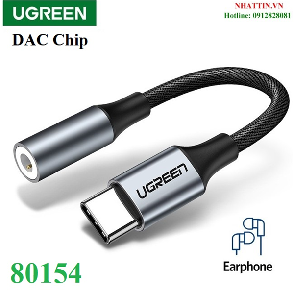 Cáp chuyển đổi âm thanh usb type-c ra 3.5mm có chip dac ugreen 80154 cao cấp chính hãng