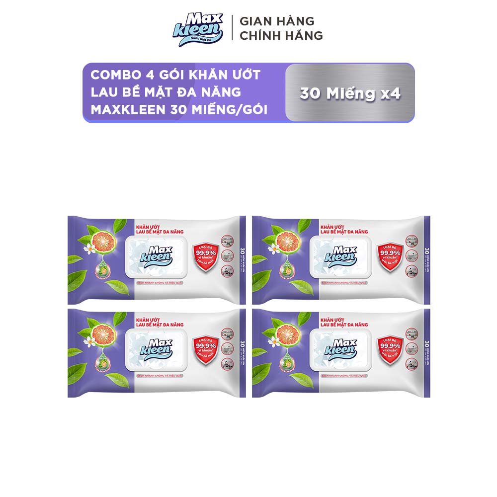 Combo 4 Khăn Ưót Lau Bề Mặt Đa Năng MaxKleen