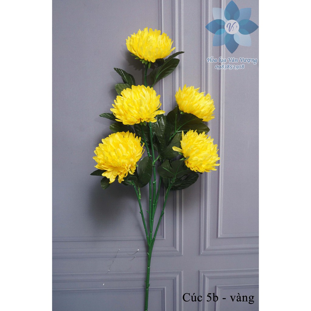 Hoa Lụa Cúc 5 Bông, Hoa Giả Trang Trí Cúc Đại Đoá