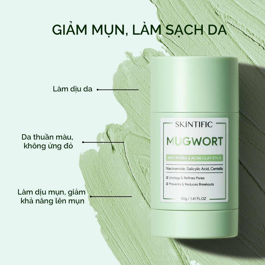 Thanh lăn mặt nạ đất sét ngải cứu giảm mụn SKINTIFIC 40g