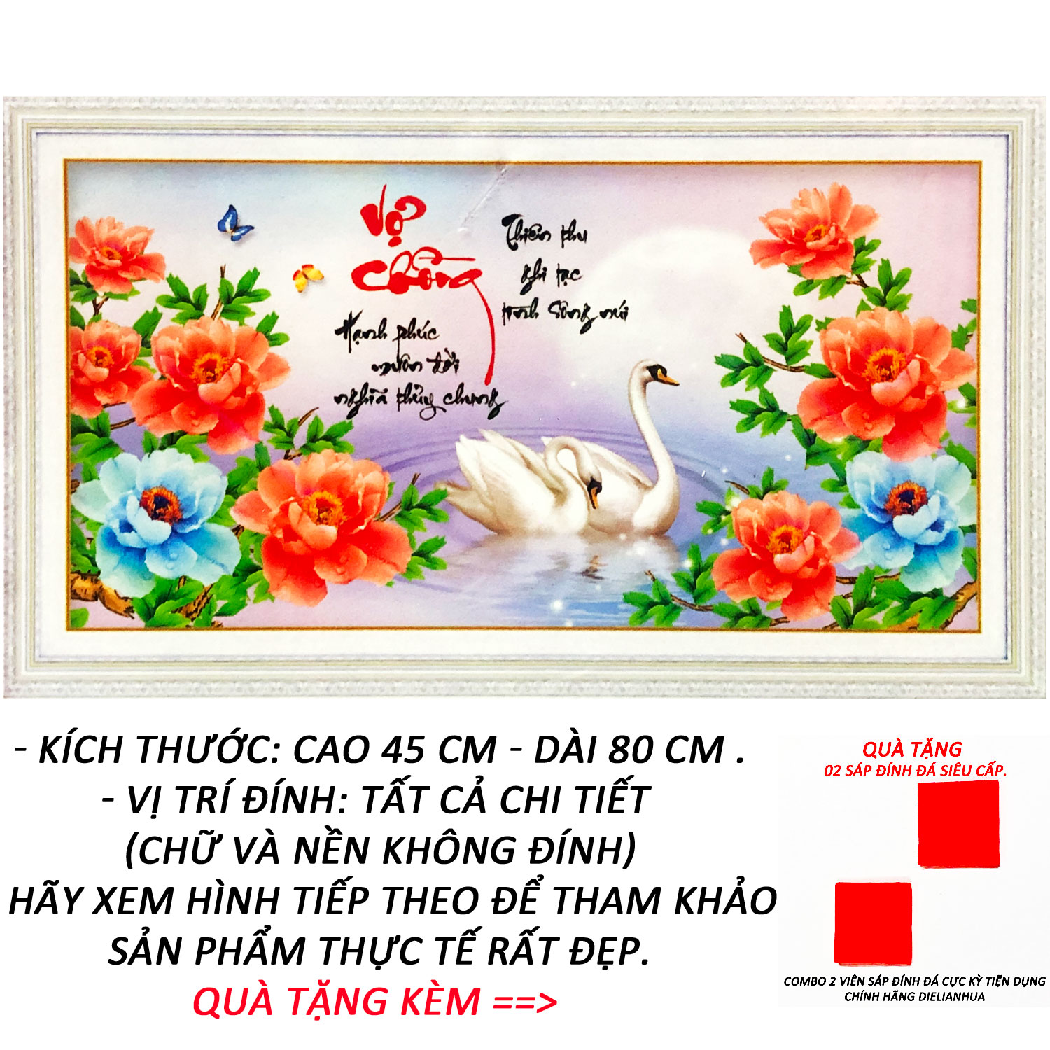 Tranh Đính Đá Vợ Chồng Hạnh Phúc Muôn Đời 38 (Kèm Quà Tặng) - Tranh Minh Hiền (TỰ ĐÍNH ĐÁ)