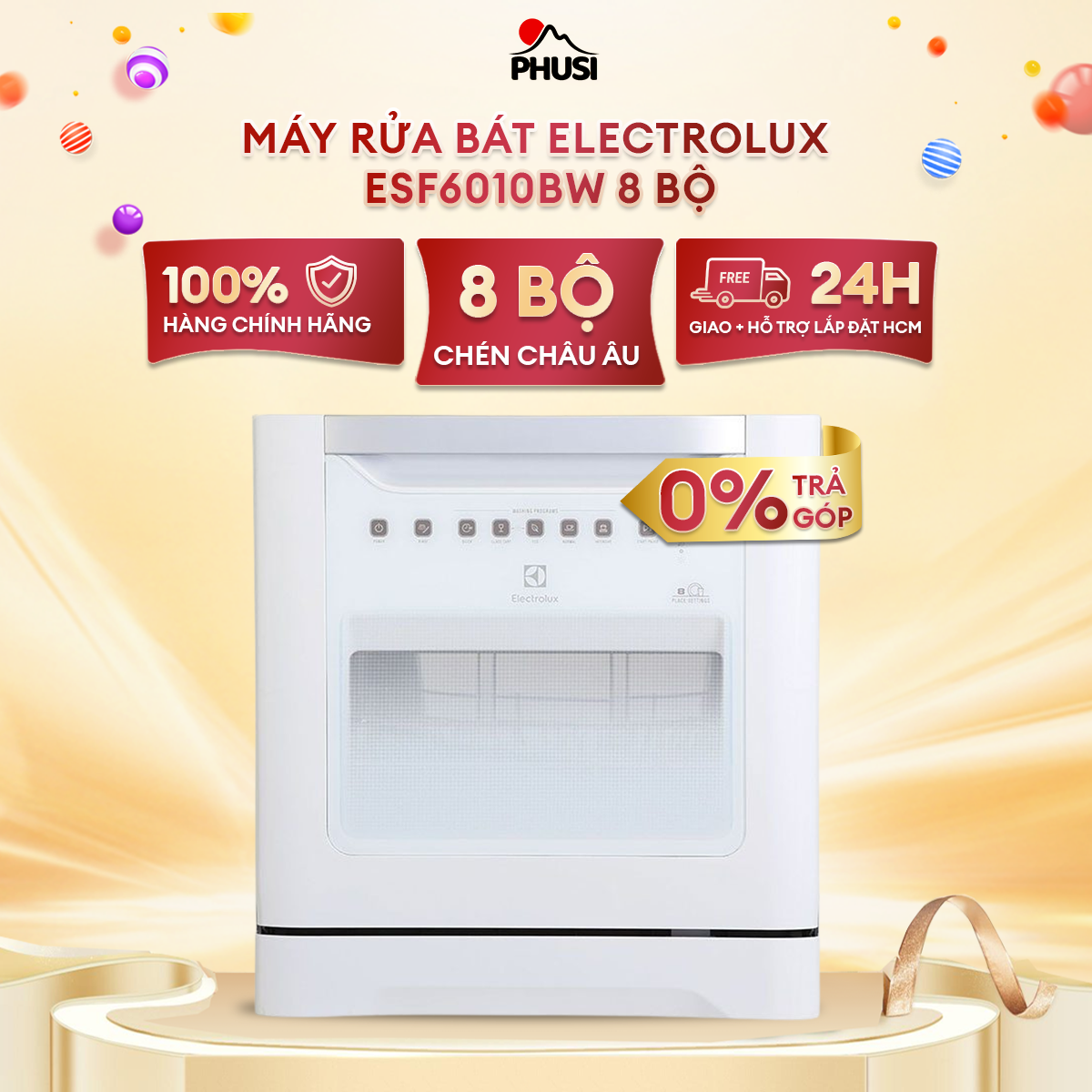 [Trả góp 0%] Máy Rửa Chén Bát Electrolux ESF6010BW 8 bộ tiêu chuẩn châu âu- Hàng chính hãng - GIAO MIỄN PHÍ HCM