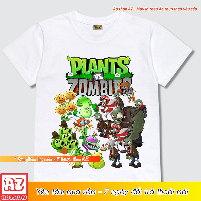 Áo thun plant vs zombie trẻ em - 2 màu trắng xanh biển m2713