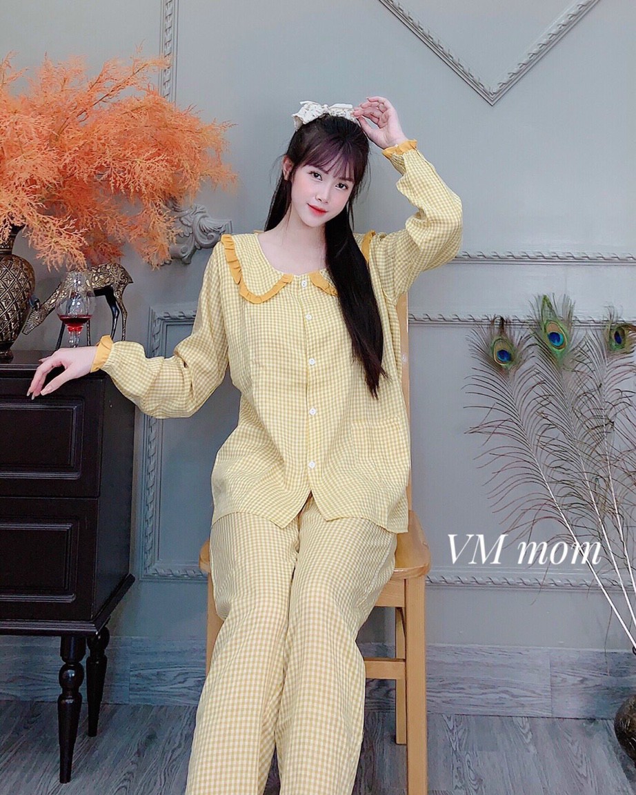 Bộ đồ bầu tiểu thư chất đũi mềm mát cho mẹ bầu