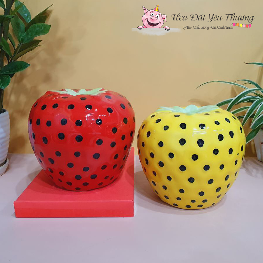 Dâu tây tiết kiệm 3 size từ nhỏ đến to ống tiết kiệm heo đất lợn đất quà tặng, trang trí decor góc học tập, làm việc, phòng khách
