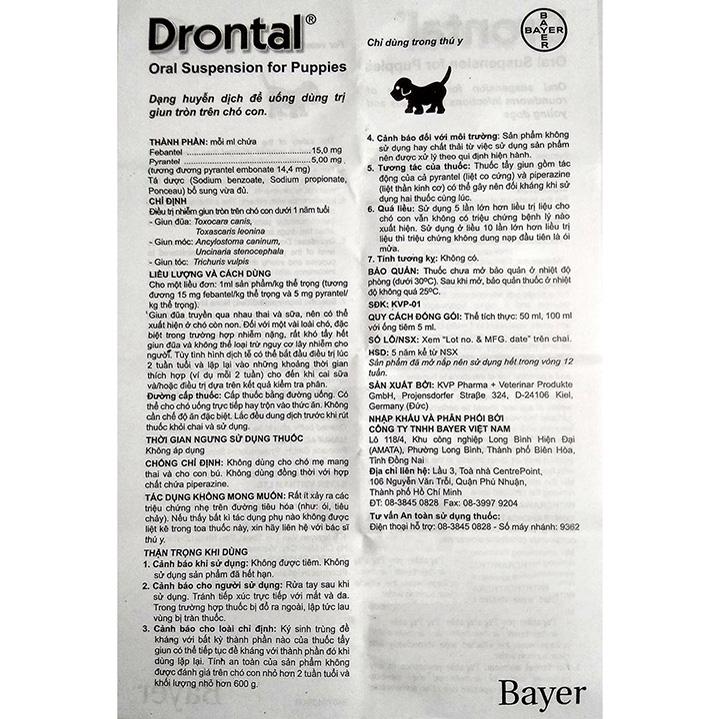[HOÀN TIỀN 10%]Tẩy giun Drontal 50ml Dạng nước Dành cho đàn chó con mới sinh - Cutepets