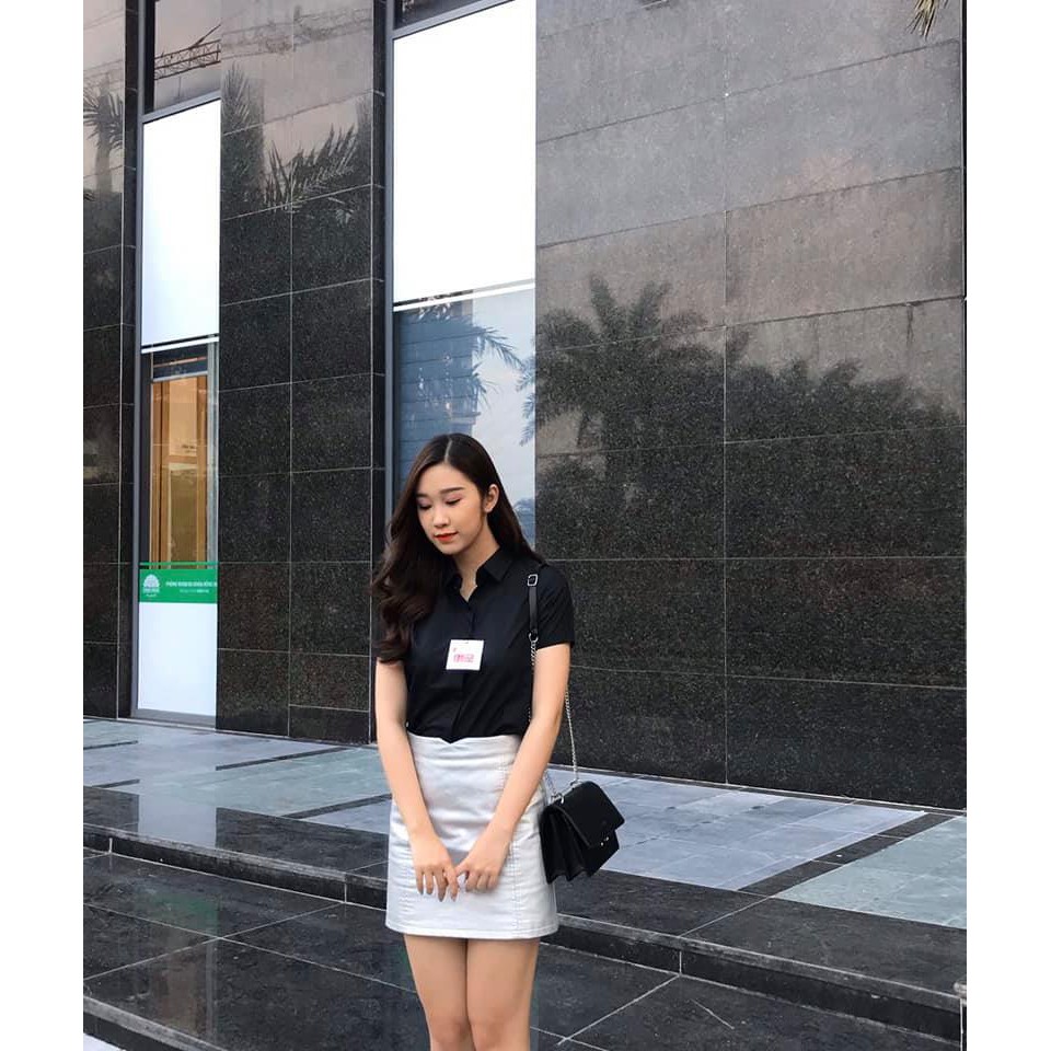 Áo sơ mi TRẮNG CỘC TAY dáng công sở chất THÔ LỤA