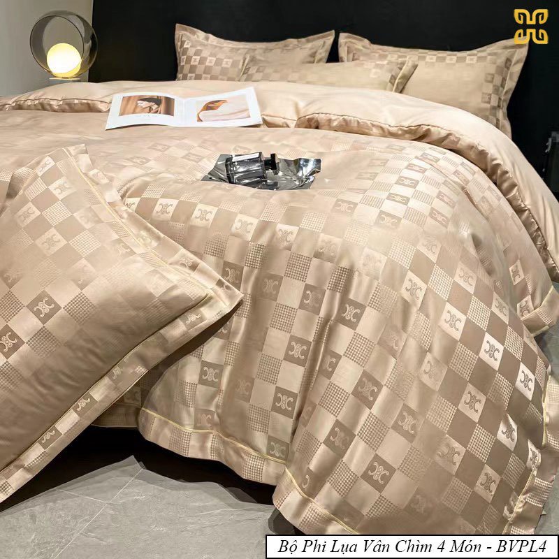 (💥GIẢM CỰC RẺ) SET 4 MÓN VỎ CHĂN GA GỐI PHI LỤA VÂN CHÌM TH SIÊU XINH NHẬP KHẨU LOẠI 1