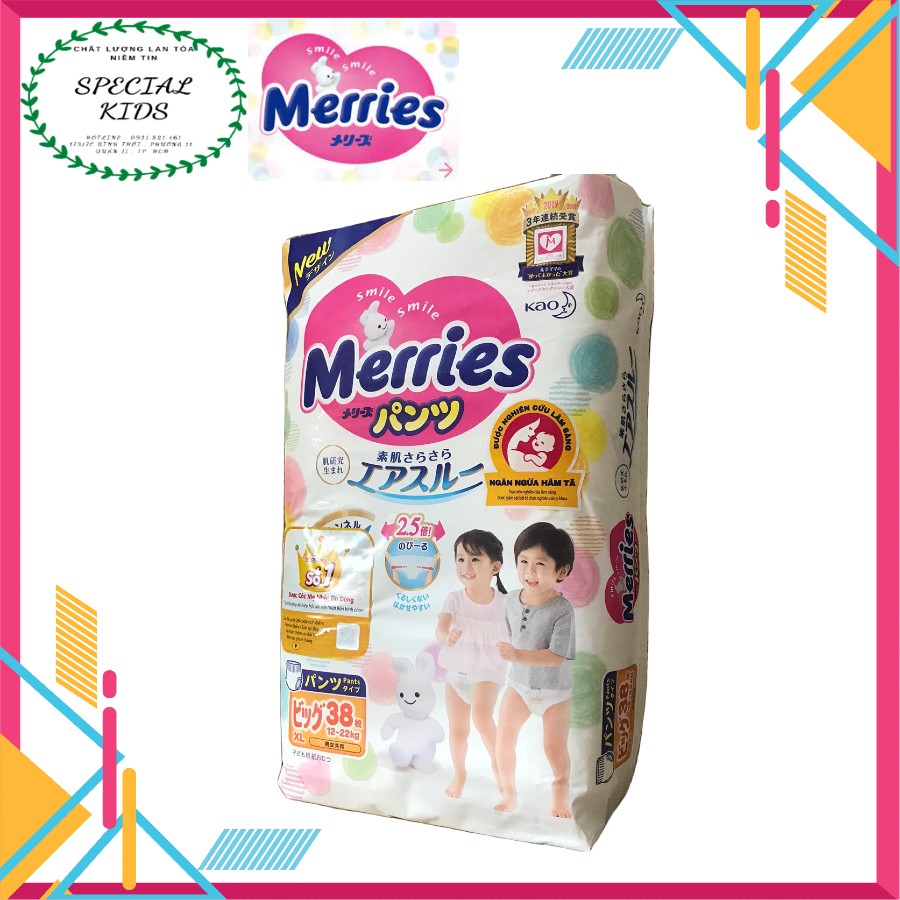 [TEM PHỤ CHÍNH HÃNG KAO]Tã/Bỉm QUẦN Merries nội địa Nhật Size XL38 (12-22kg)