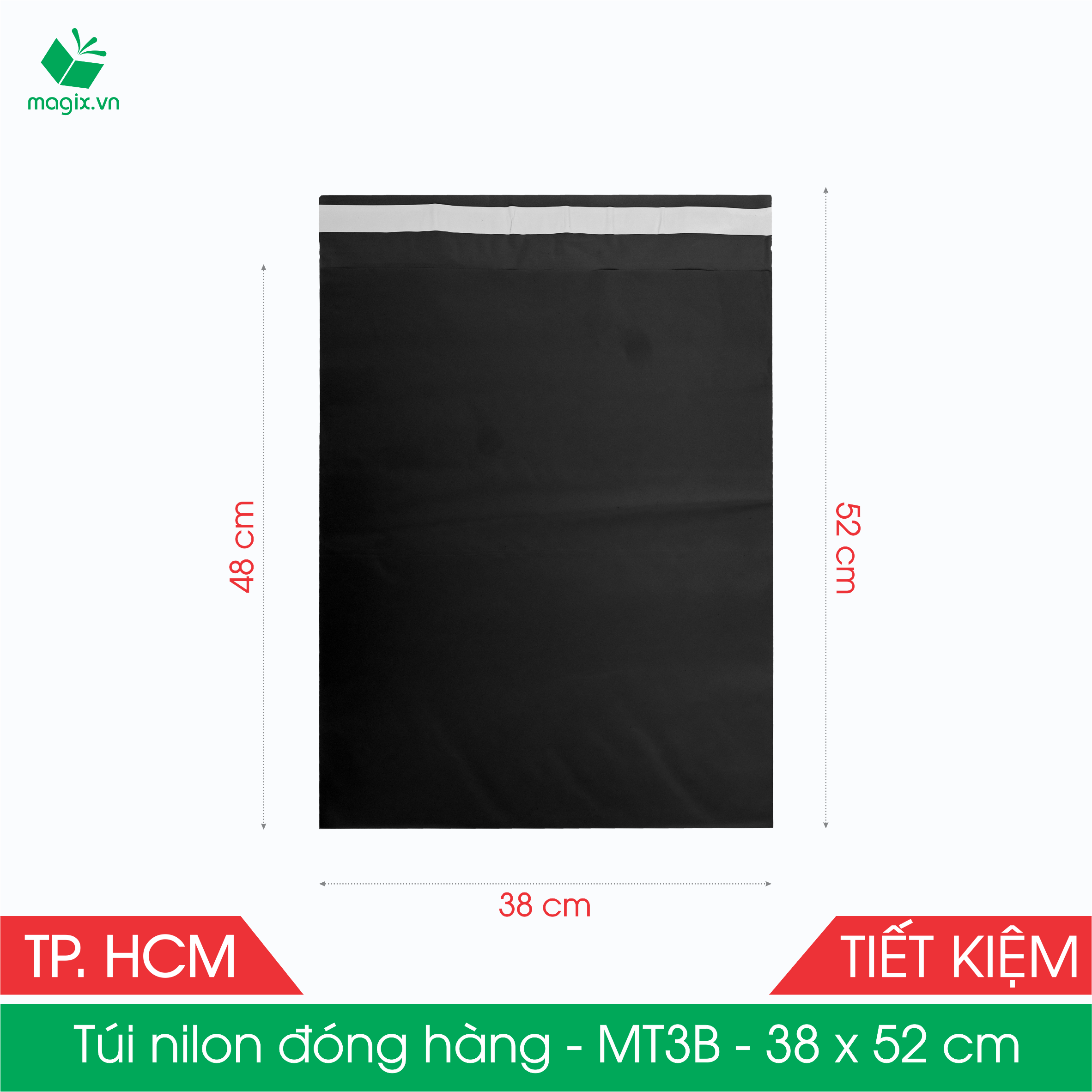 MT3B - 38x52 cm - Túi nilon TIẾT KIỆM gói hàng - 100 túi niêm phong đóng hàng màu ĐEN