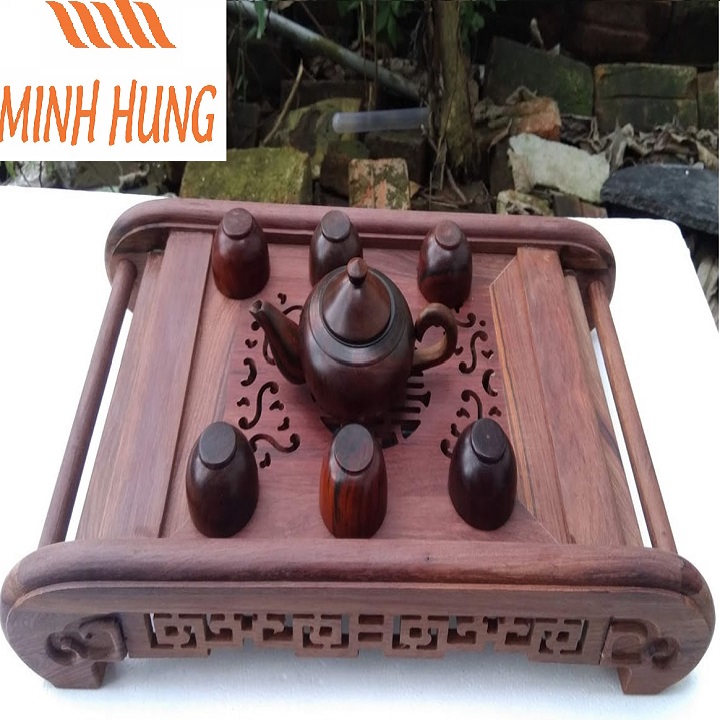 Khay trà cuốn gỗ cẩm cao cấp