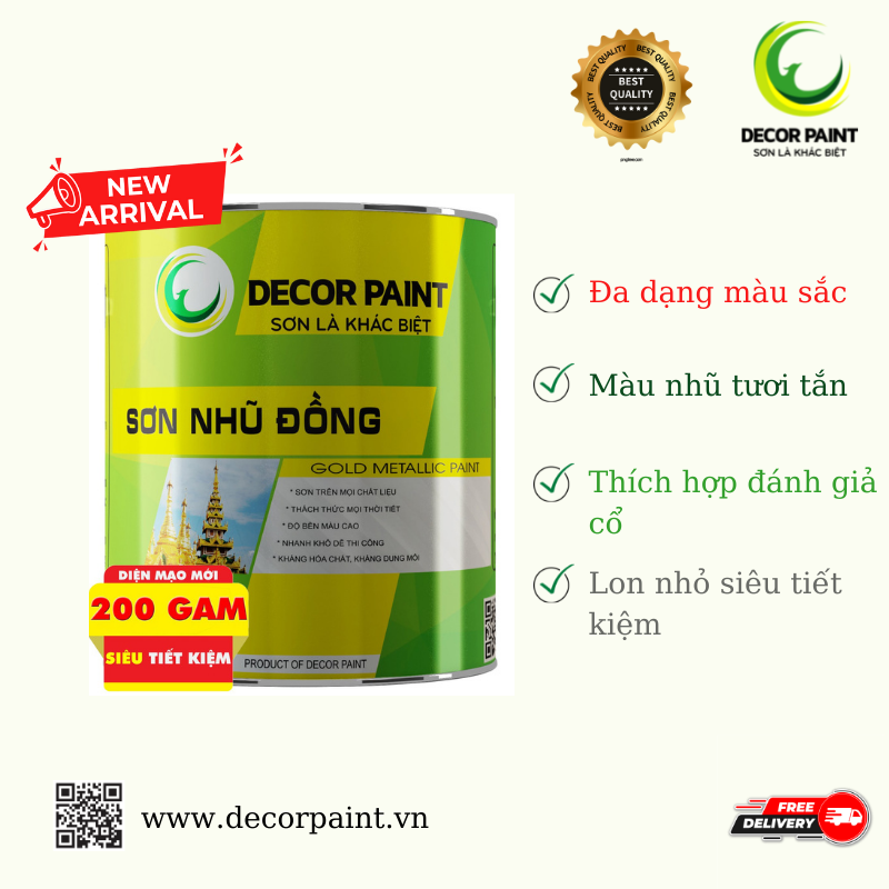 Sơn Nhũ Đồng Vàng Lon 200g Siêu Tiết Kiệm Decor Paint