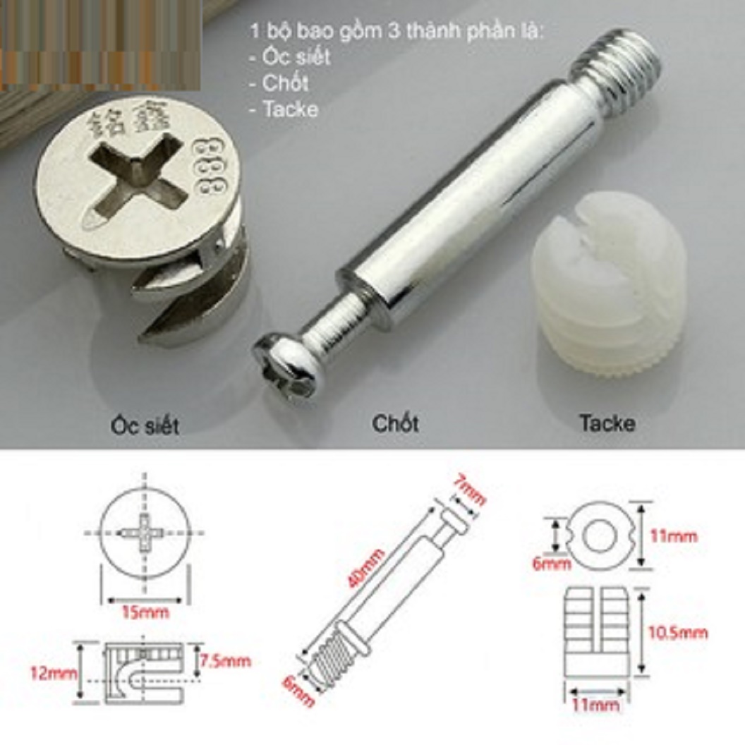 100 con ốc liên kết ván ghép tủ 17mm trở lên.