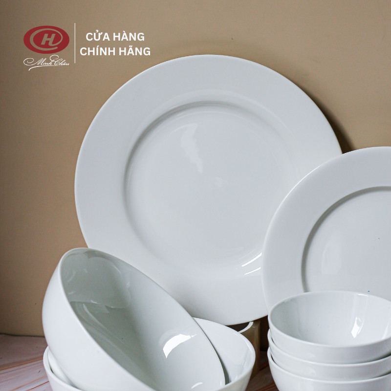 Bộ Bát Đĩa Trắng Trơn 12 Món - Sứ Minh Châu
