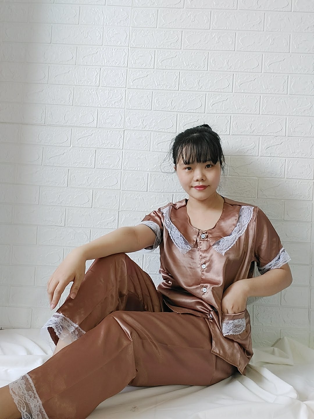 [FreeshipMAX] BỘ PIZAMA PHI LỤA REN CỔ SEN TNQD (HÌNH KÈM VIDEO THẬT)