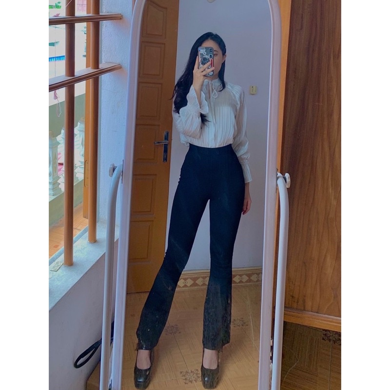 Quần ống loe - quần legging cạp cao tôn dáng chất cottong co dãn 4 chiều