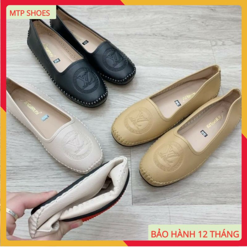 Giày lười nữ slip-on đế bệt da mềm đế cao su đúc
