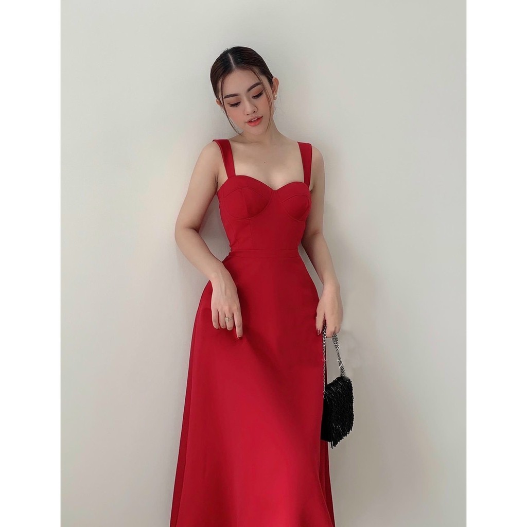 Đầm đỏ 2 dây form dài