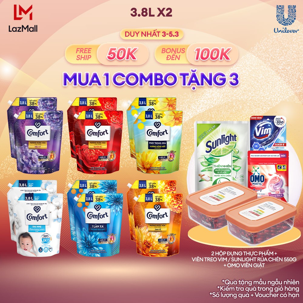 Combo 2 túi nước xả vải Comfort Túi 3.8L